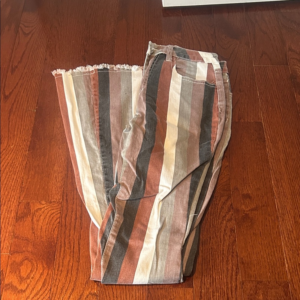 Multicolor Striped Flare & Wide Leg Jeans